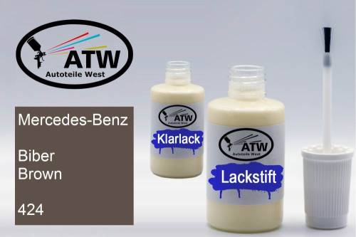 Mercedes-Benz, Biber Brown, 424: 20ml Lackstift + 20ml Klarlack - Set, von ATW Autoteile West.